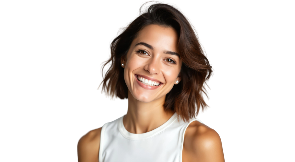 long hair brunette smiling after HIFU treatment