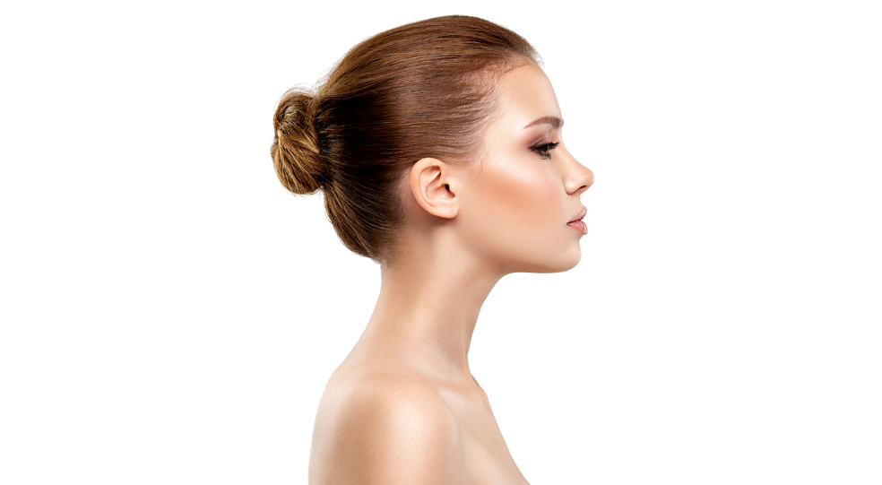 close up side image of a woman after nose fillers