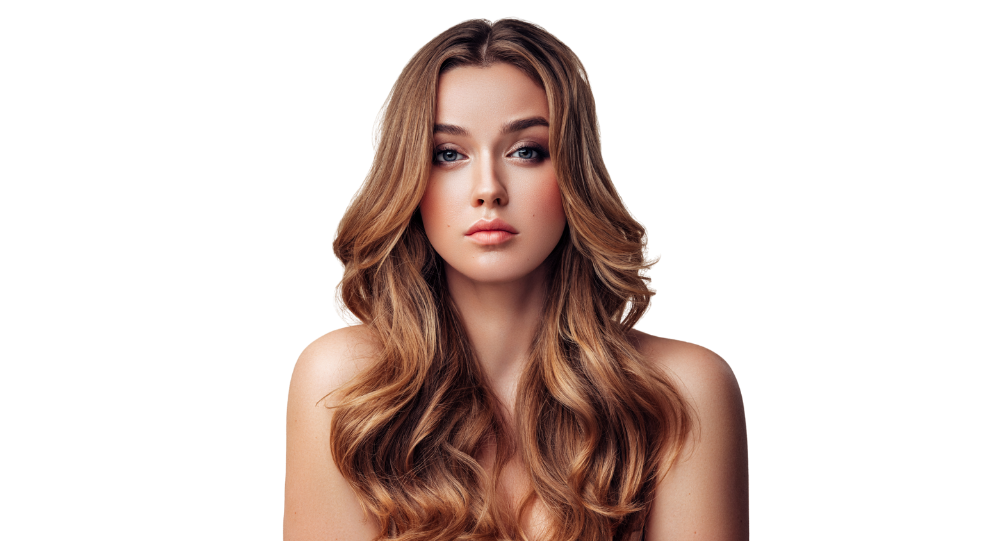 Close up on a beautiful woman with brown hair looking to the camera
