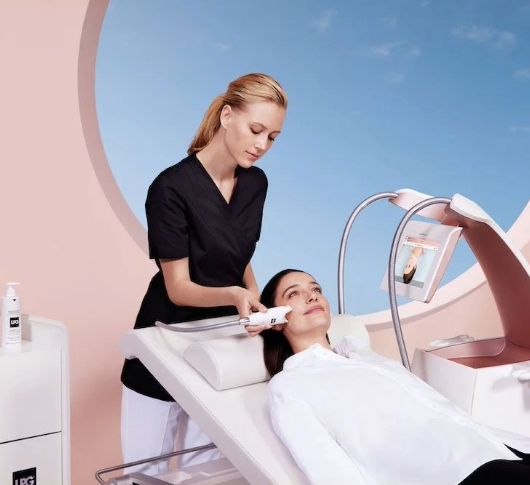 Professional LPG device application to woman's cheek and jaw