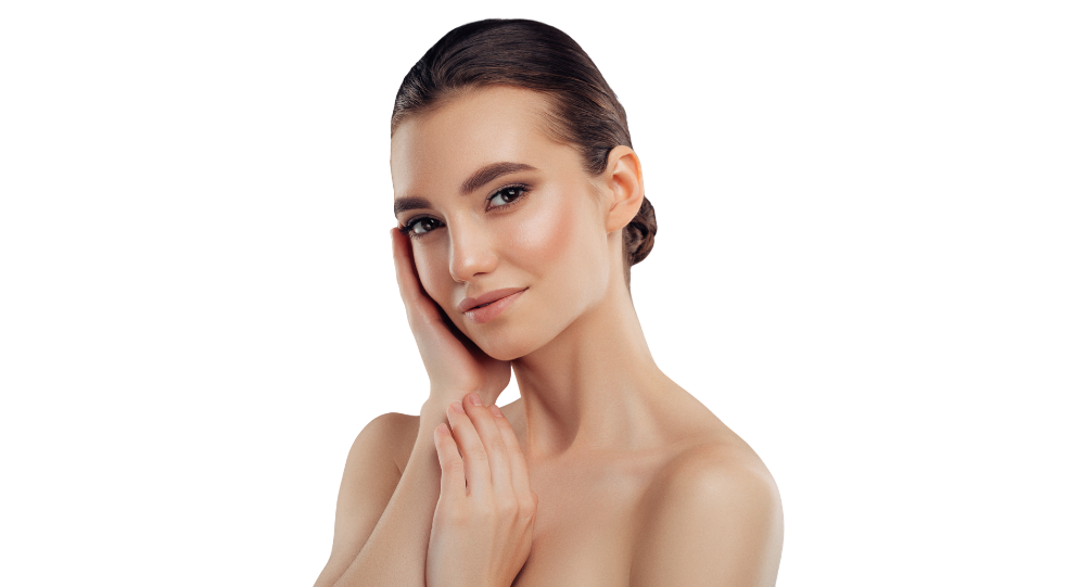 beautiful woman touching her face