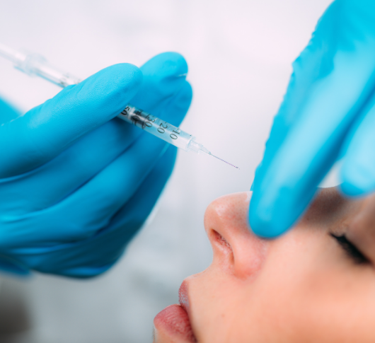 Toxin Injection syringe targeting nose bunny lines